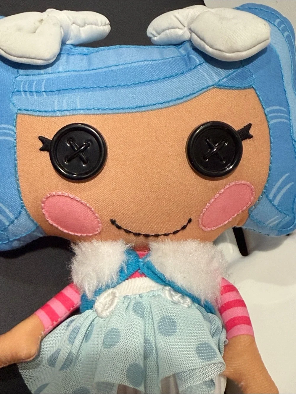 Lalaloopsy Doll Blue Hair Mittens Fluff N Stuff cloth Button Eyes